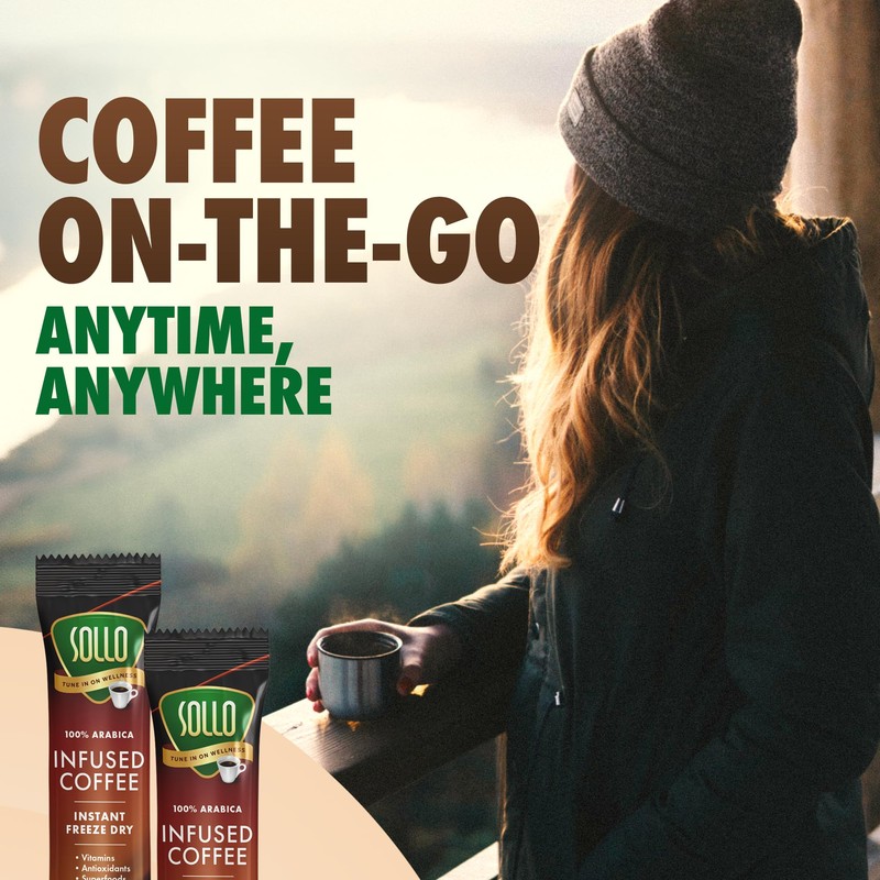 Sollo Infused Instant Mushroom Coffee Sticks, Memory & Clarity Support,
