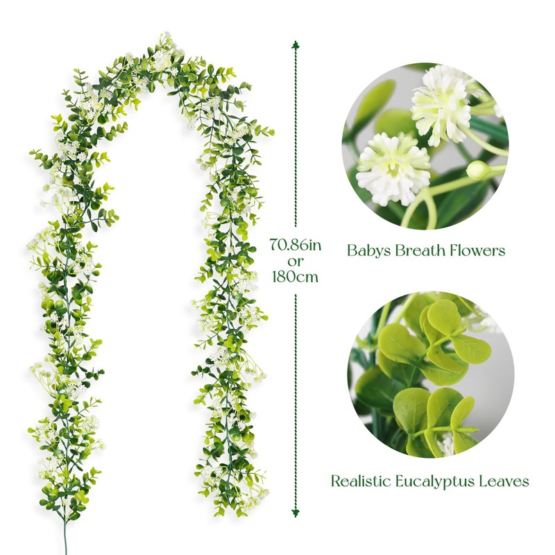 6FT Eucalyptus Garland with Flowers, 8 Pack Artificial Greenery Garland