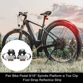 X AUTOHAUX Pair Bicycle Pedals with Toe Clip Foot Strap Reflective Strap