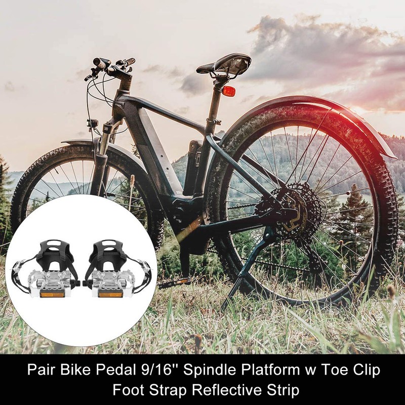 X AUTOHAUX Pair Bicycle Pedals with Toe Clip Foot Strap