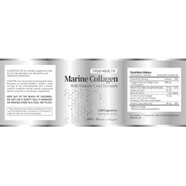 True Health Marine Collagen with Vitamin C & Turmeric – 120 Capsules | High Strength Collagen for Skin, Hair, Nails, Joints & Immune Support | Anti-Ageing Beauty Supplement