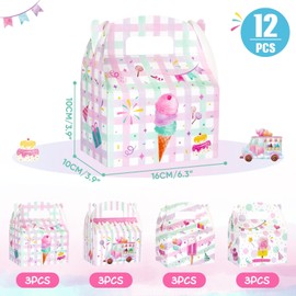 WERNNSAI Ice Cream Party Favor Treat Boxes - 12 Pack Ice Cream Paper Goodie Boxes Small Candy Snack Bags for Kid Party Pink Popsicle Gift Boxes Ice Cream Themed Birthday Summer Party Decoration Supplies