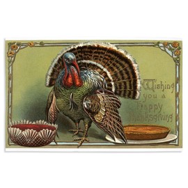 Lantern Press 16x24 Inch Giclee Print, Wishing You a Happy Thanksgiving, Turkey by Punch and Pie, Vintage Holiday Art