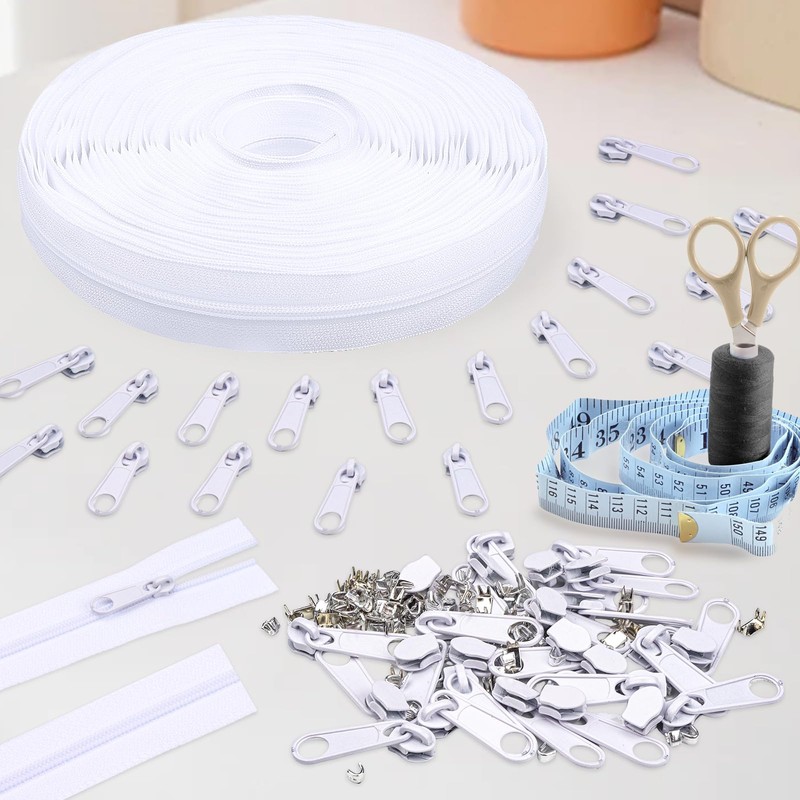 DOITEM 12 Yards White Nylon Coil Zipper by The Yards,