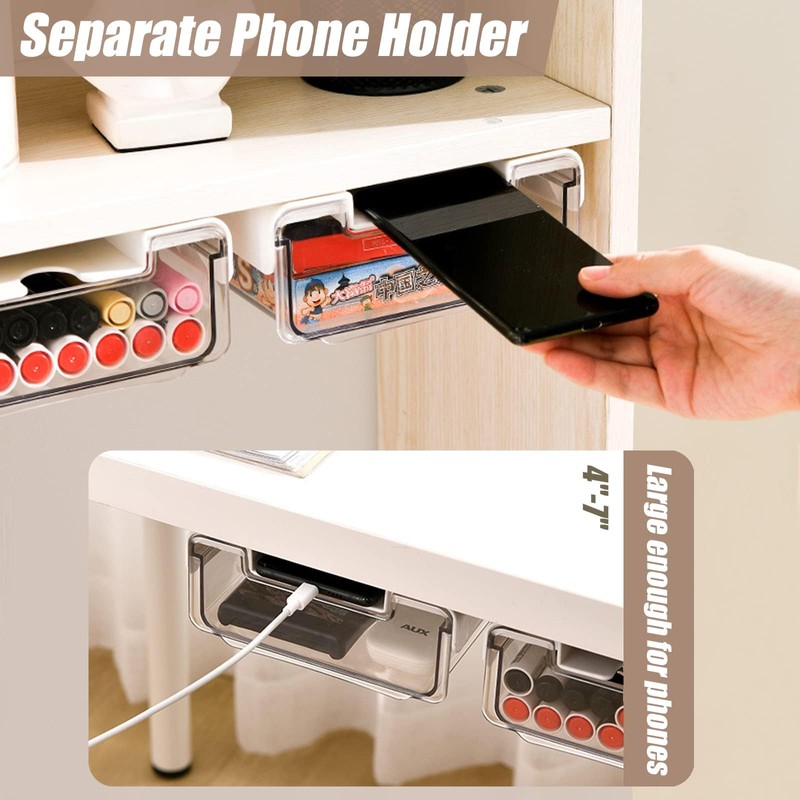 2 Pack Under Desk Storage Drawers Slide Out-Drill-On or Self-Adhesive,Large&Medium