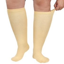 AOOWU Plus Size Compression Socks for Men and Women, 1 Pair Wide Calf Graduated Compression Stockings, Extra Large Knee High Stockings for Support Travel Running Pregnancy Edema Nurses, 20-30 mmHg
