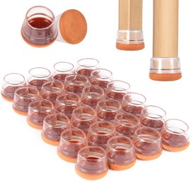YTEACIUL Chair Leg Floor Protectors Medium 24Pcs,Silicone Chair Leg Protectors for Hardwood Floors/Tiles,360°Wrapped Felt Bottom to Prevent Scratch and Reduce Noise, Round Clear
