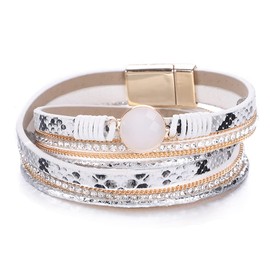 KSQS Tree of Life Leather Multi-Layer Wraps Bracelet, Boho Wide Buckle Wristband Bangle, Braided Cuff Bracelets for Women(#13)