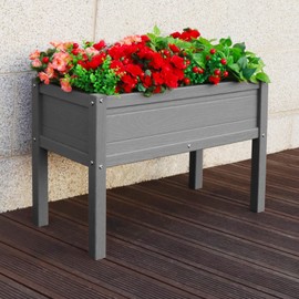 BIVODA Small HDPE Raised Garden Bed, Elevated Planter Box with Legs, Weather-Resistant Outdoor Garden Box for Seeds, Herbs, Flowers, Vegetables(Grey)
