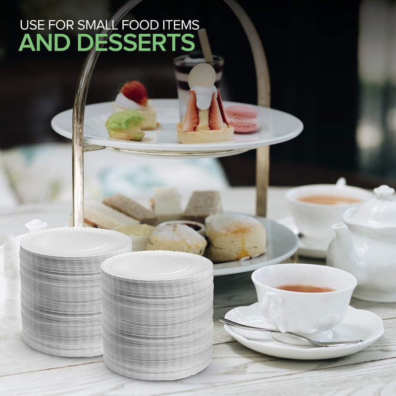 Stock Your Home 6-Inch Paper Plates Uncoated, Everyday Disposable Dessert