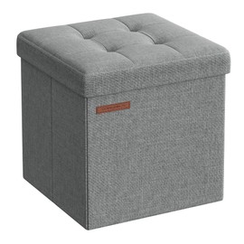 SONGMICS Storage Ottoman, Foldable Small Ottoman Foot Rest, 11.8 Inches Foot Stool, Cube Ottoman with Storage, Load up to 286 lb, for Living Room, Bedroom, Dorm, Light Gray ULSF028G02