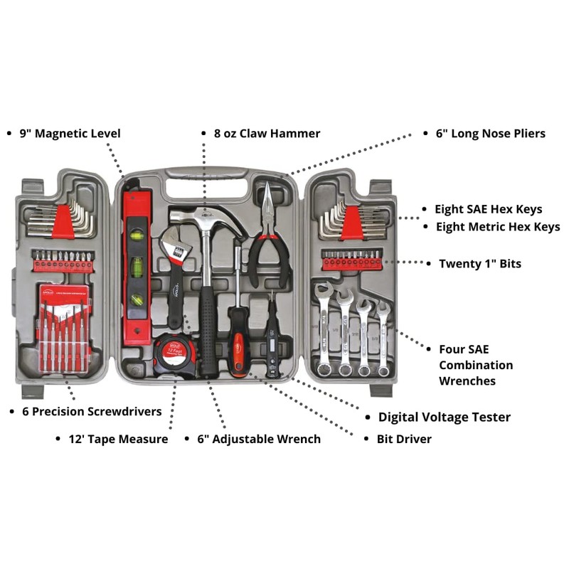 Apollo Tools 53 Piece Home Repair Tool Set with Toolbox