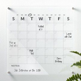 mDesign Modern Acrylic Calendar for Wall with Dry Erase Marker - Wall Mount Monthly Planner Board for Home, Office, Kitchen - 17.71" Square - Clear/Black Print with Chrome Finish Mounting Hardware