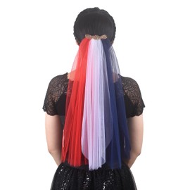Leimandy - Peine patriótico con velo de despedida de soltera, color rojo, blanco y azul, velo corto para mujer con velo de tul de 20 pulgadas, B030, rojo, blanco, azul , 20inches