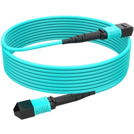 RamboCables 16.4ft/5m MPO to MPO Fiber Patch Cable, 12 Strand OM3 Type B, Multi-Mode, QSFP+ & QSFP28 Transceiver Compatibility, MTP Connector, GPON/EPON Applications, Low Loss, LSZH Jacket, Aqua