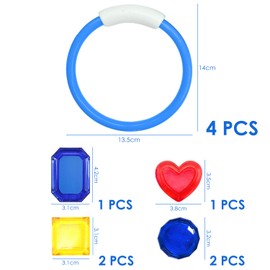 CWPFVQA Pack of 4 Colourful Diving Rings, 6 Pieces Diving Gemstones, Diving Ring Toy, Swimming Pool Training Rings, Diving Bracelets, Children's Pool Toy