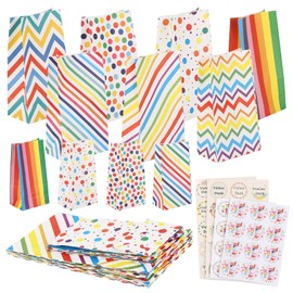 BTYMS 22 Pack Dual-Size Gift Bags with 5 Thank You Stickers | 4 Premium Patterns Candy Party Bags | 13x8x24cm & 9x5.5x18cm Striped Candy Bags for Birthdays, Weddings, Classroom Prizes