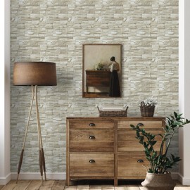 practicalWs Beige Brick Wallpaper Peel and Stick 17.7" x 393", Faux Brick Stone Wall Paper Self Adhesive Removable, Rock Contact Paper Living Room Walls