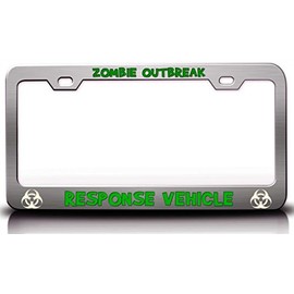 Customola - ZOMBIE OUTBREAK RESPONSE VEHICLE Zombie Steel Metal License Plate Frame Chrome
