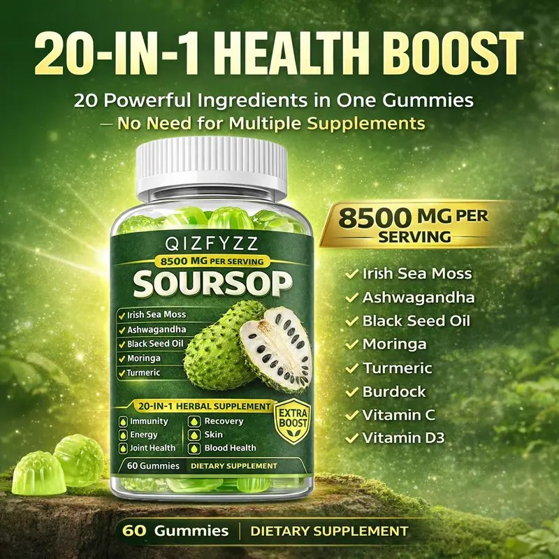 Soursop 8500mg Gummies & Herbal Drops Combo, 20-in-1 Whole-Body Support,