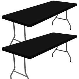 Moosfor Spandex 5 Foot Rectangle Table Cloth 2 Pack, Elastic Fitted Tablecloths for Picnic, Stretch Washable Patio Table Cover for Outdoor, Camping, Banquet and Parties (Black, 36"x60")