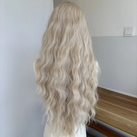 MISSWEN Highlight Blonde Long Wavy Synthetic Hair Heat Resistant Frontal T Lace Wig