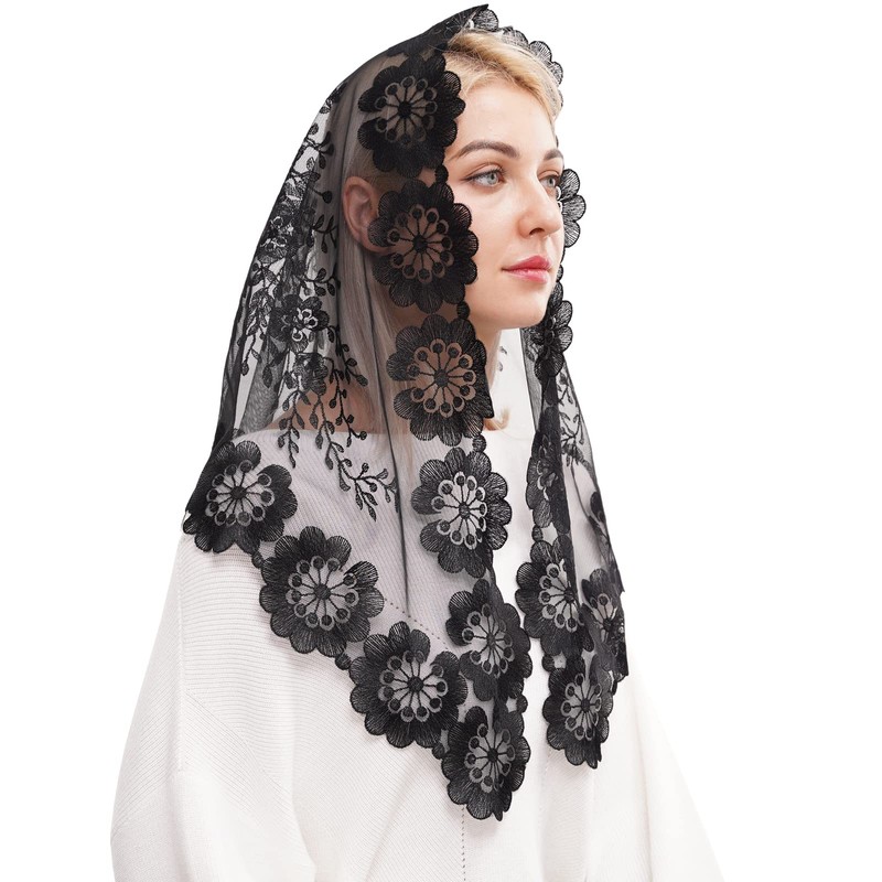 Mantilla de encaje negro para cubrir la cabeza, velo de
