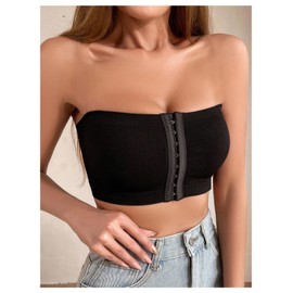 SOLY HUX Women's Front Closure Bra 2 Pack Strapless Wirefree Everyday Bras Bralettes Black and Beige Large