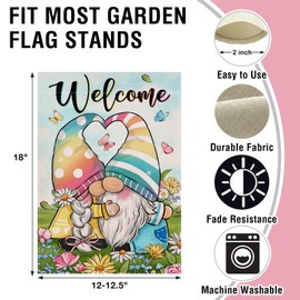 Artofy Welcome Spring Summer Gnome Small Decorative Garden Flag, Daisy Flower Floral Butterfly Yard Lawn Outside Decor, Seasonal Burlap Outdoor Home Decoration Double Sided 12 x 18
