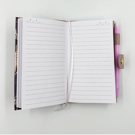 Sixstore Undated Planner Slim Diary Soft Leather Feel 16 x 8.5cm Size Journal Notebook with Pen (Pink Marble)