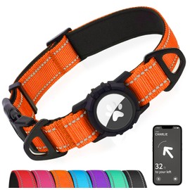 Joytale Airtag Dog Collar, Dual D-Rings, Reflective Pet Collar with Waterproof AirTag Holder, Soft Padded Adjustable for Extra Small and Puppy Dogs, Orange, XS
