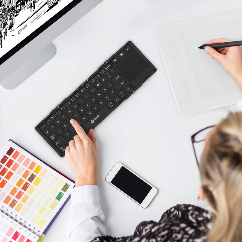 iClever Foldable Keyboard with Touchpad, BK08 Portable Tri-Folding Bluetooth Keyboard