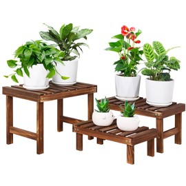 COOGOU 3 Tiered Small Plant Stands Shelf Indoor Outdoor,Wood Flower Pot Stand Holders Rack,Freestanding Corner Ladder Shelves for Plants Succulent Cactus,on Patio,Desktop,Window