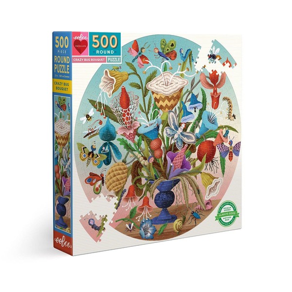 Eeboo, Puzzle Round Crazy Bug Bouquet 500 Pieces