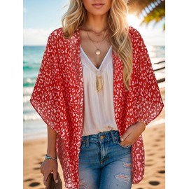 Moss Rose Women's Beach Kimono Coverup Sheer Chiffon Cover Ups, Casual Loose Open Front Cardigan Tops