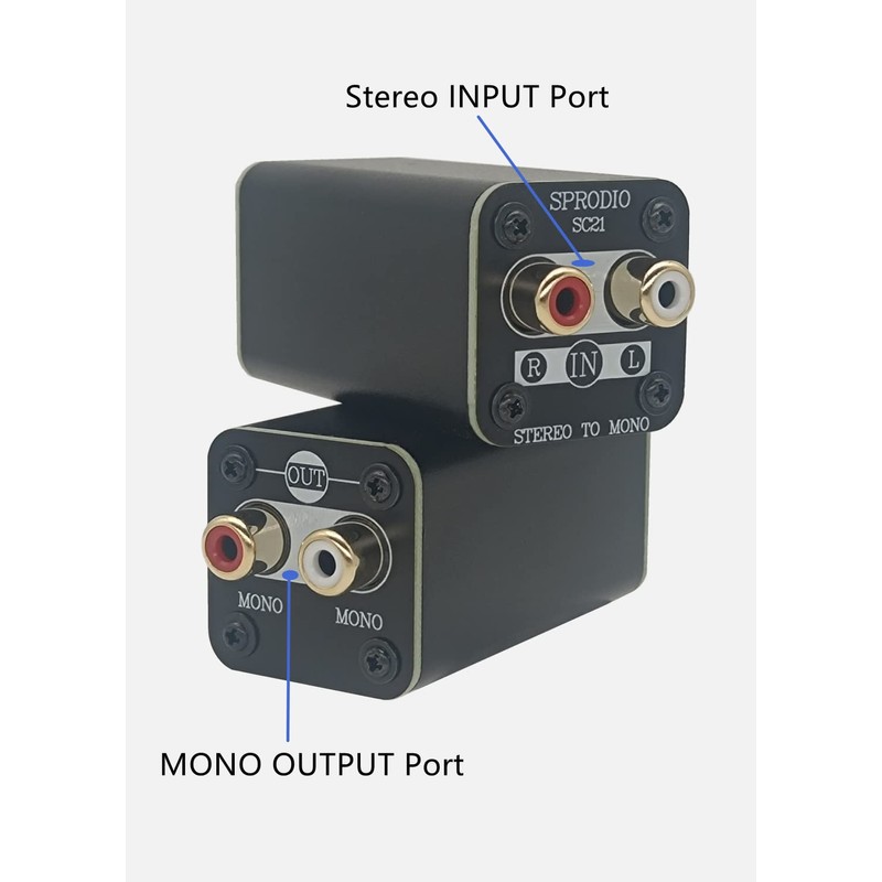 SPRODIO Single Stereo to Mono Converter, RCA L/R Audio Adapter