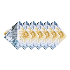 C&F Home Monterey Mist Napkin Set of 6 White Gold and Navy Coral Print Coastal Cotton 20" X 20" Machine Washable Dinner Cloth Napkin White