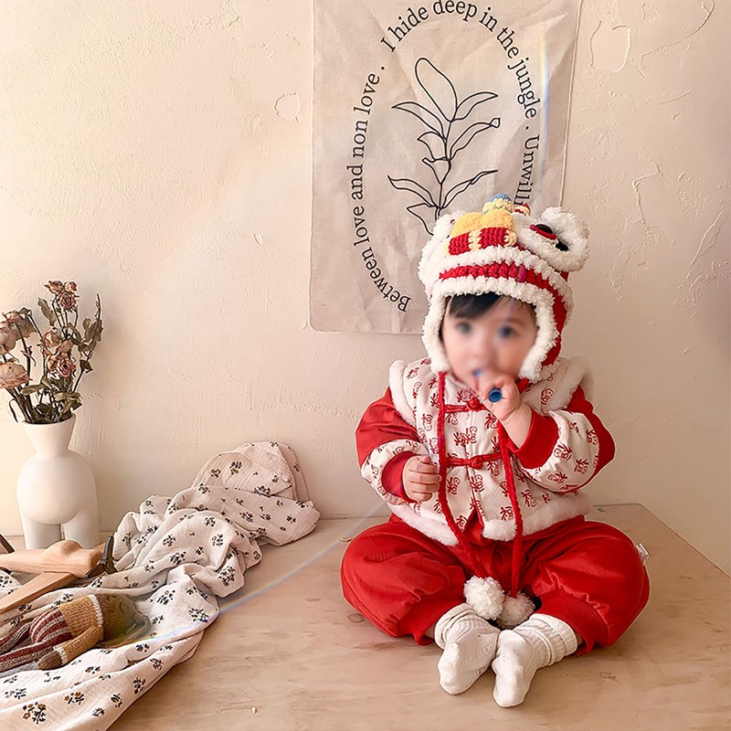 Chinese New Year Baby Romper Cotton Vintage Coil Buckle Festive