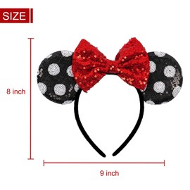 ASHONE Mouse Ears Headbands for Women Groups Mouse Ears Shiny Bows for Birthday Themed Events Accessories Party (Red Bow 1, One Size)