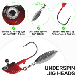 Fishing Jig Heads Underspin Jig Head Hooks with Spinner Blade Underspin Swimbait Hooks Under Spinner Jig Heads for Bass Crappie Trout Walleye Fishing 1/4oz 3/8oz 2/5oz