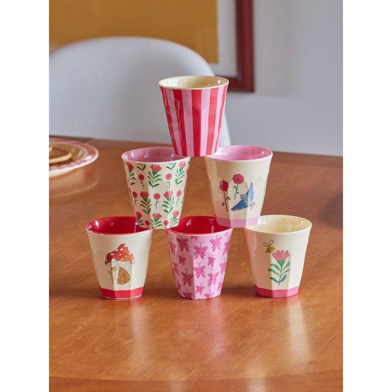 Rice Small Melamine Cups Children's Cups Pink Happy Forest Prints