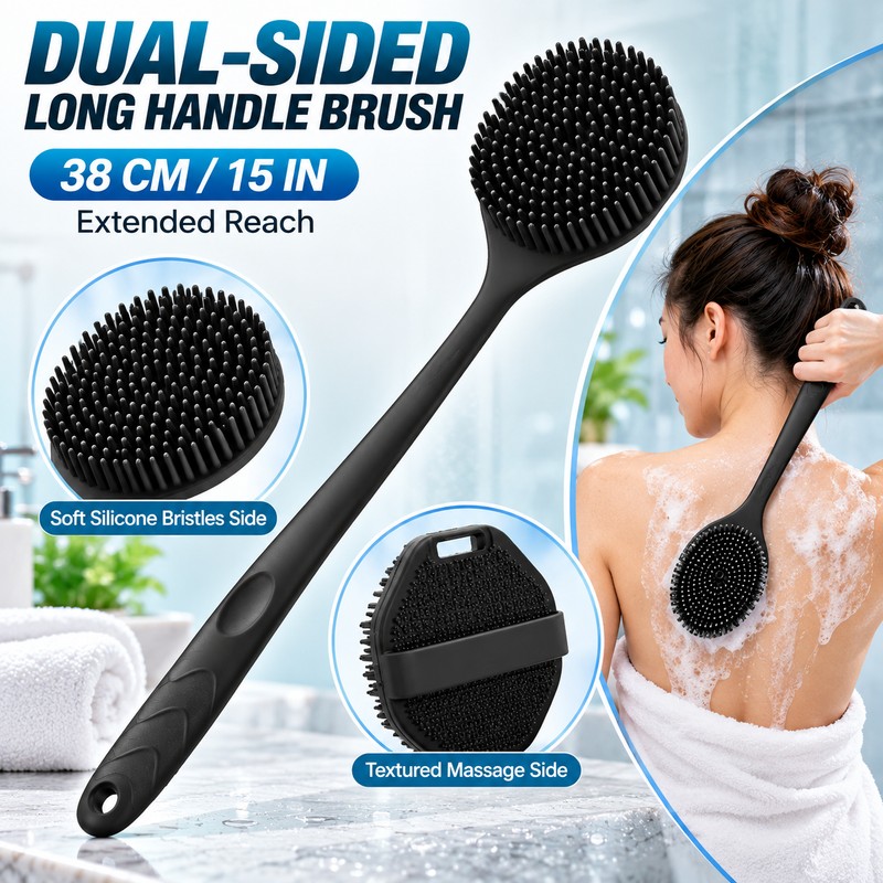 4-Piece Long Handle Bath Brush Set for Body & Face