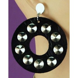 Forum Studded Biker Earrings Blk Circle Shape W/ Silver Studs Clip On Costume Earrings