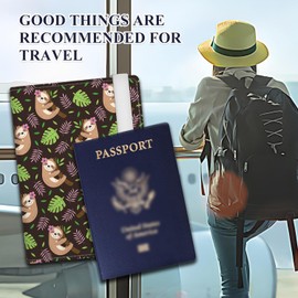 ATJFKIXL Passport Holder for Travel Essentials, RFID Premium Leather Passport Wallet Cover Case for Travel Must Haves Accessories, Passport Book Holders for Women Men Brown Boho Sloth