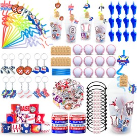 208 Pcs Baseball Party Favors, Baseball Birthday Party Supplies with Cups Straw Stress Ball Keychain Slap Bracelets Whistles Stickers Thank You Tags for Baseball Party Decorations Supplies (Baseball)