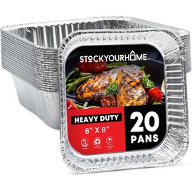 Stock Your Home Aluminum Pans 8x8 Disposable Foil Pans (20 Pack) - 8 Inch Square Pans - Tin Foil Pans Great for Cooking, Heating, Storing, Prepping Food