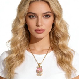 ONLYJUMP 18k Gold Plated Crystal Bunny Rabbit Pendant Necklace for Women Cute Rhinestone Rabbits Necklace Animal Pet Birthstone Easter Birthday Jewelry Gift (Pink)