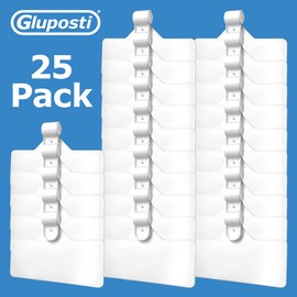Gluposti 25 Plastic Wire Shelf Label Holder, Reusable Clip-on Adhesive Wire Rack Label Holder for Pantry Organization & Retail Display, 3" W x 1.25" H, White