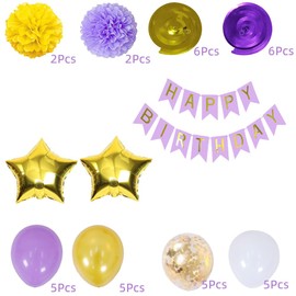ZWWsullo Happy Birthday Banner Birthday Party Decoration Purple Birthday Decoration Girls Balloons Birthday Set Birthday Party Decoration Accessories Hanging Paper Fan Honeycomb Ball