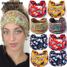 Bohemian Print Sports Headband Fashion Wide Stretch Hair Band for Yoga Option 1/Ff257-6 Purple 15ea